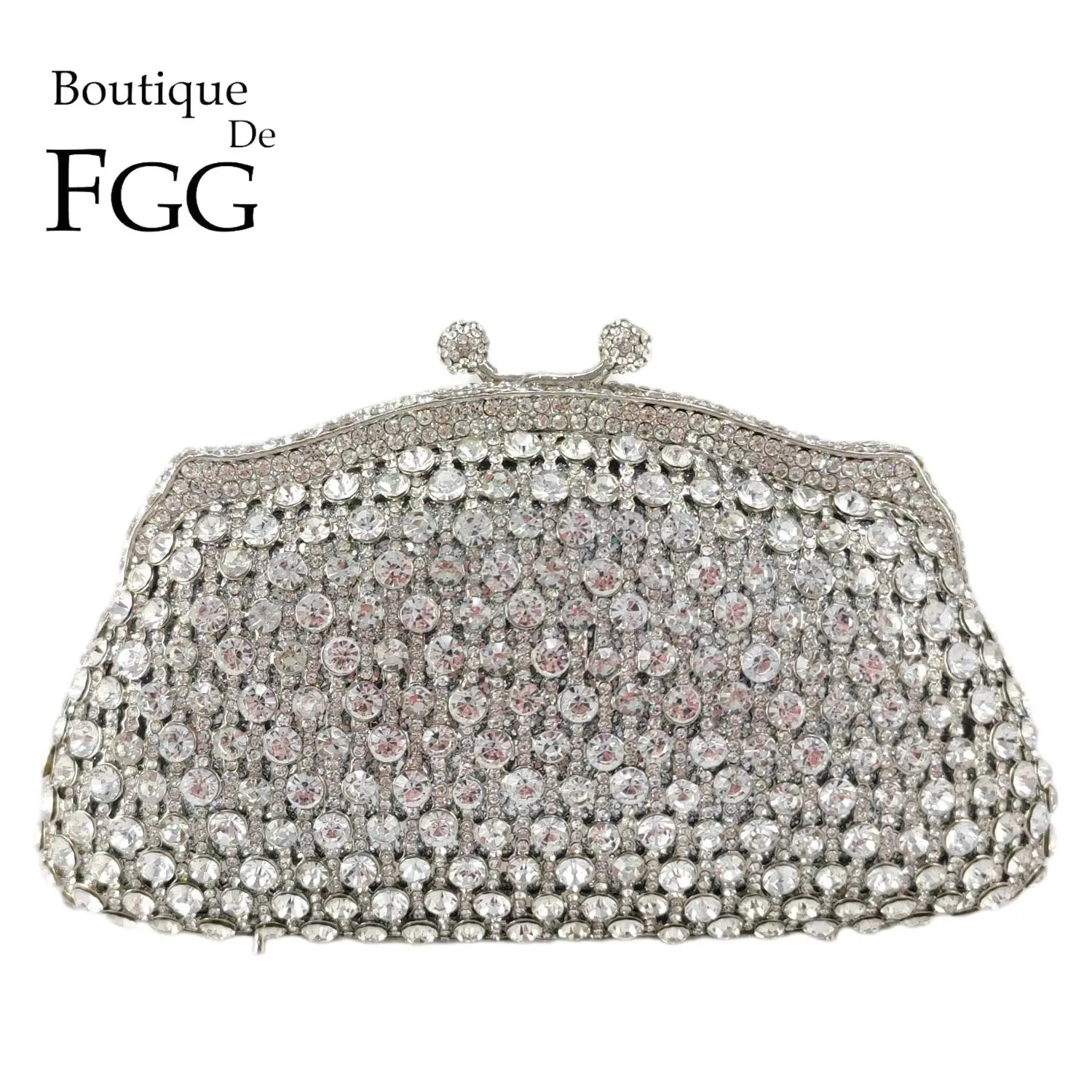 Boutique De FGG Retro Vintage Women Evening Handbags for Formal Party Crystal Clutch Purse Wedding Bridal Rhinestone Handbag