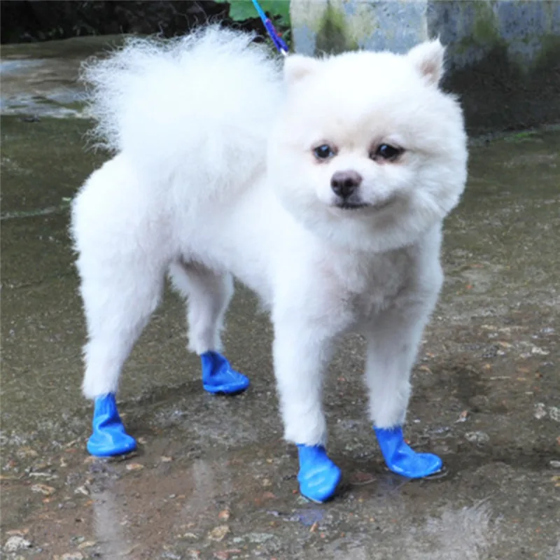 4 PCS/SET Pets Boots Waterproof Rubber Rain Shoes Non Slip Outdoor Dog Puppy Shoes Candy Color Pets Boots