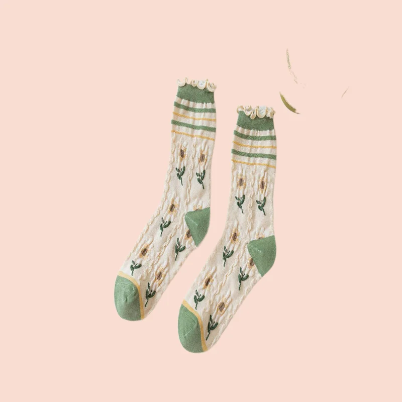 1/3 Paar Mittel rohrs ocken Japanische Spitze Frauen Blase Mund Socken Frühling und Sommer Frauen neue Wald-Stil Mittel rohr Socken