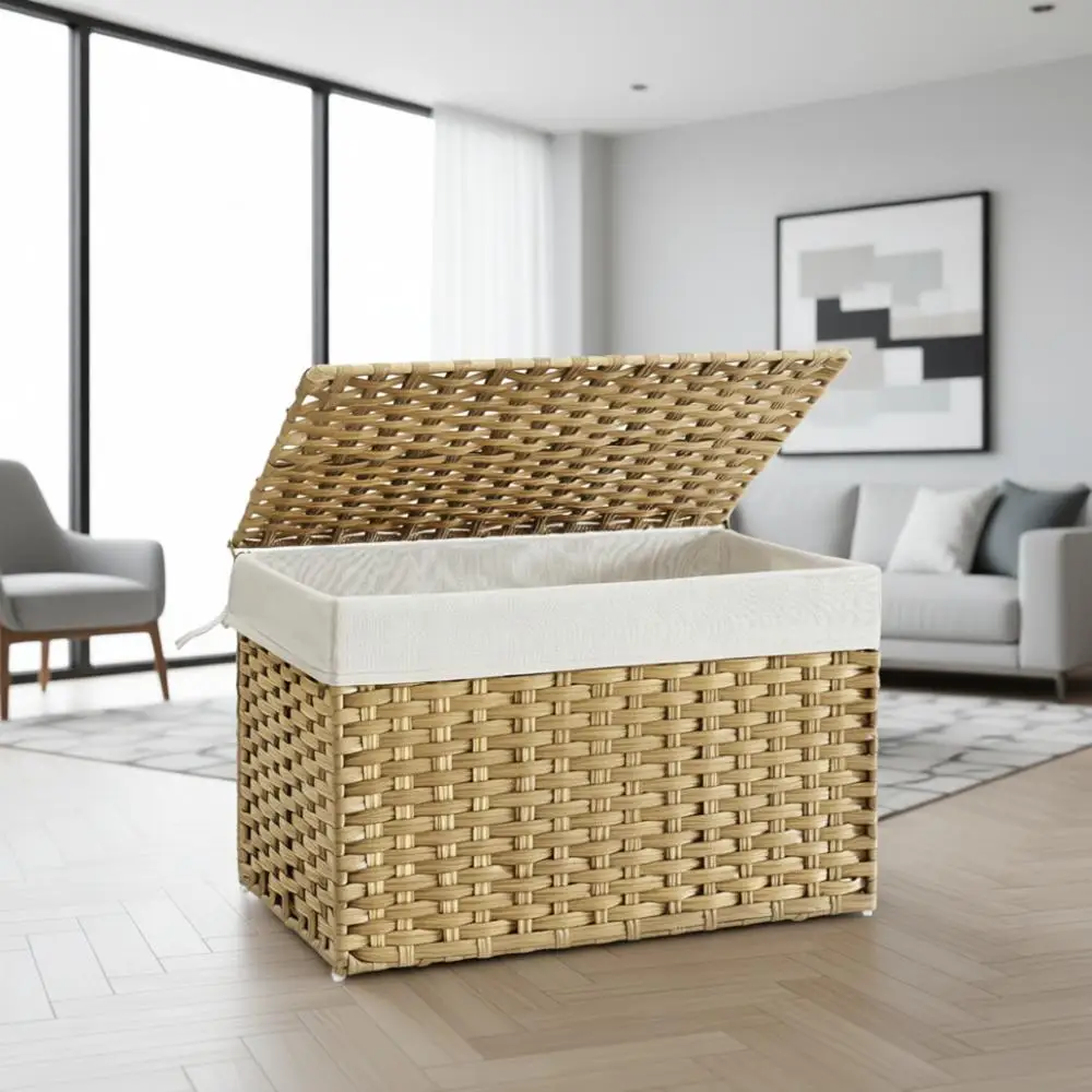 

Плетеная корзина с крышкой и съемным вкладышем, вместимостью 102 литра, для спальни или прачечной