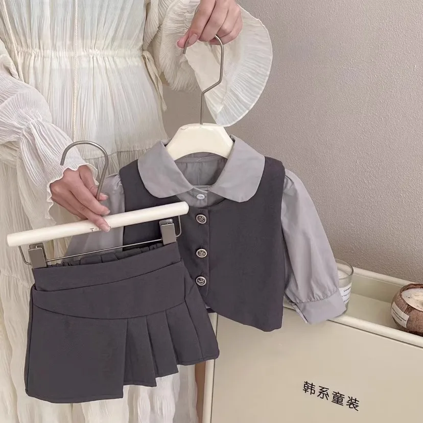 

Korean Children's Clothing 2024 Spring and Autumn New Girls Senior College Style Vest Set Children's Fashion Three-piece Set