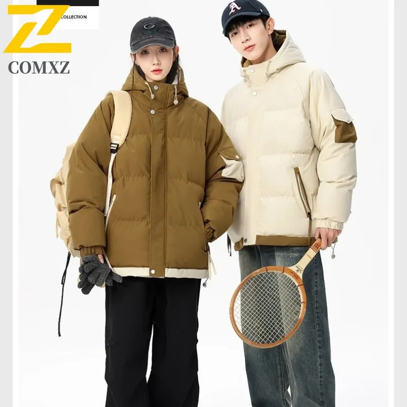 

​Men Thermal Cotton Jacke Winter Fashion Windproof Waterproof Solid Color American Style Casual Parka Multi-Pocket Outdoor Coat​