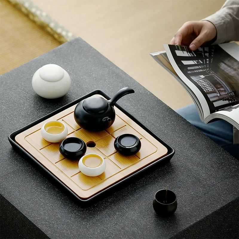 Simple Kung Fu Tea Set With Tray And Canister Complete Gift Box Kit For Home Office Use Elegant Ceramic Teaware Collection