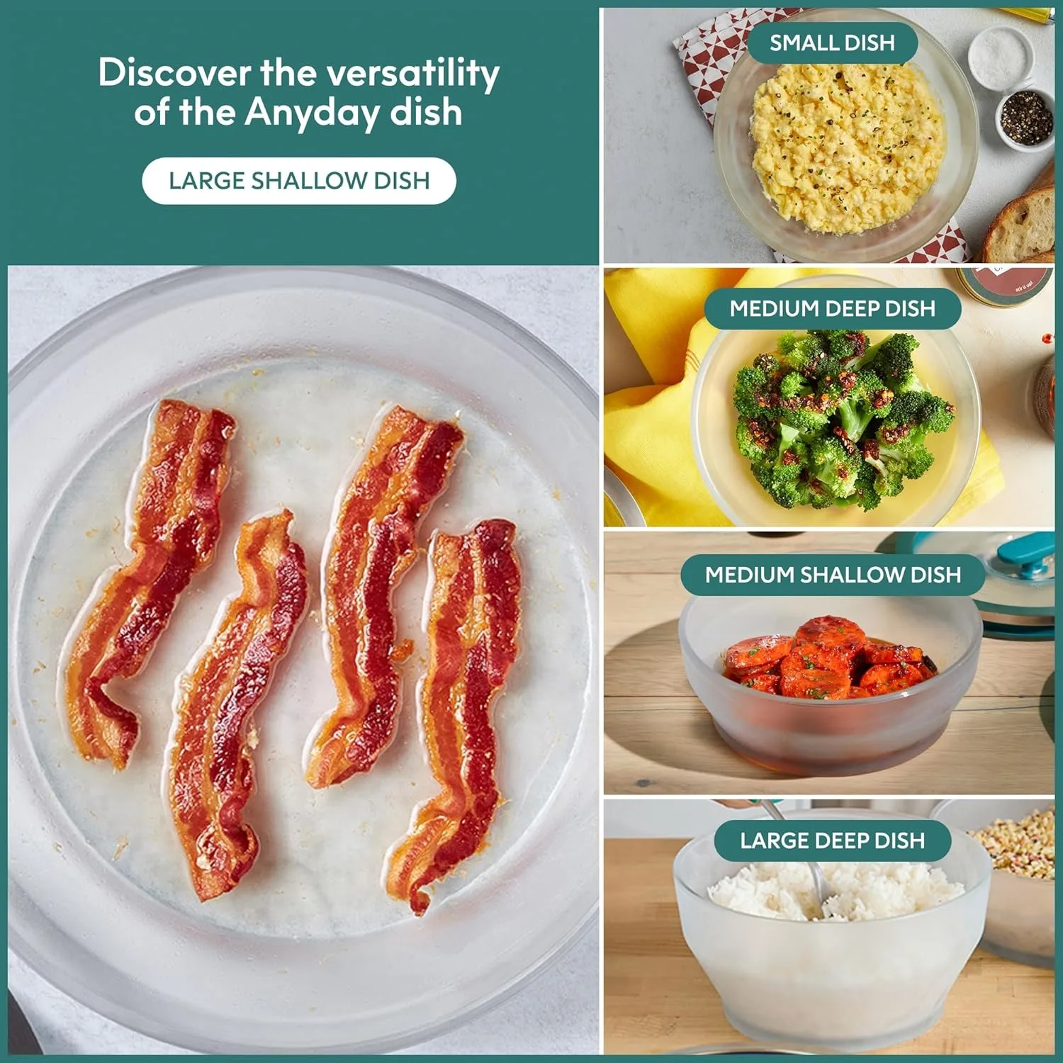 Cookware Plastic-Free Microwave Dish, 2-Piece Large Shallow Glass Storage Container with Lid for Steaming, Roasting, Serving &