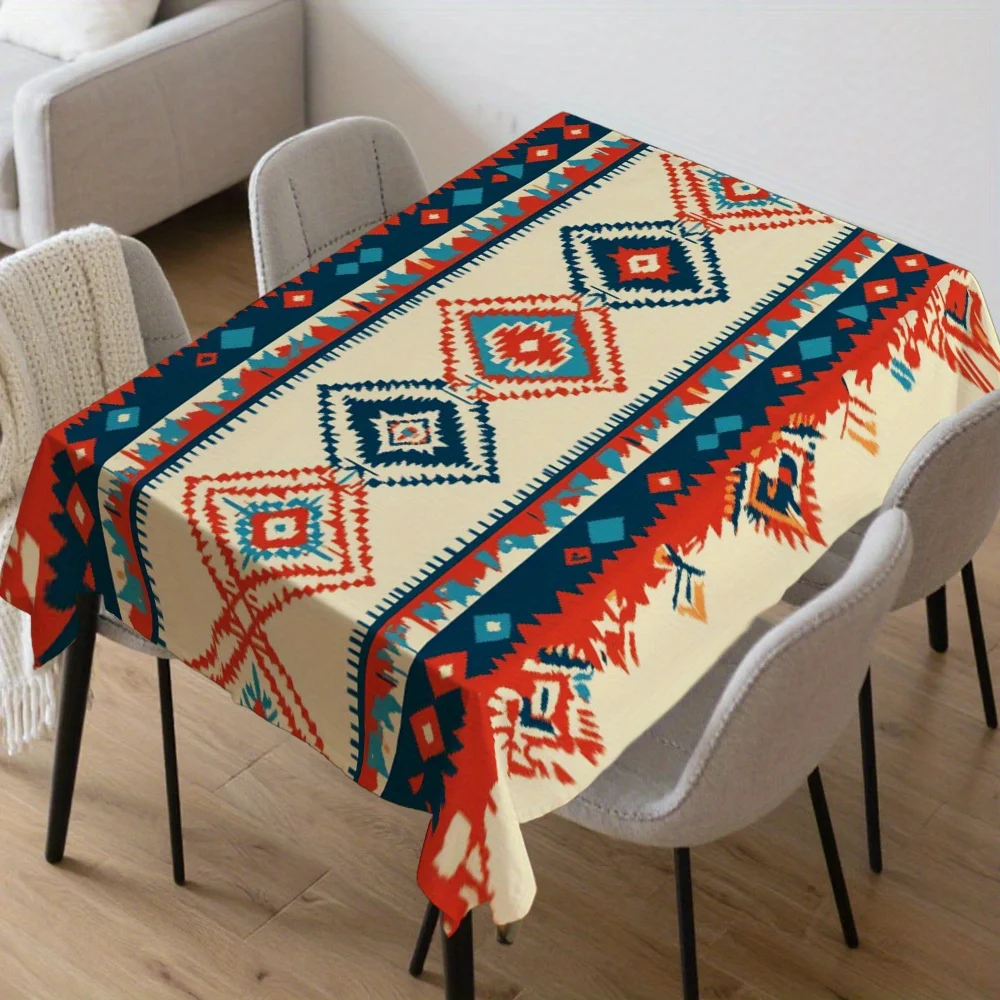 One geometric tribe checkered rectangular tablecloth design, suitable for family gatherings.