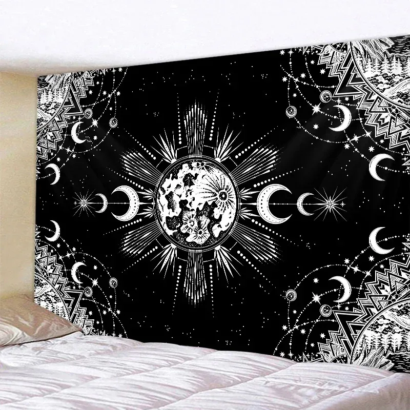 Dark Starry Sky Moon Tapestry Dreamlike Star And Moon Element Bedroom Headboard Instagram Style Decor Tapestry