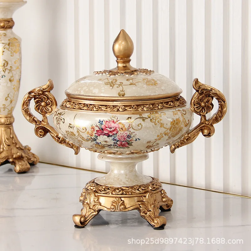 

Resin Decorative Jar European Vintage Style Living Room Craft Ornament Storage Container Handmade Pottery Home Decor