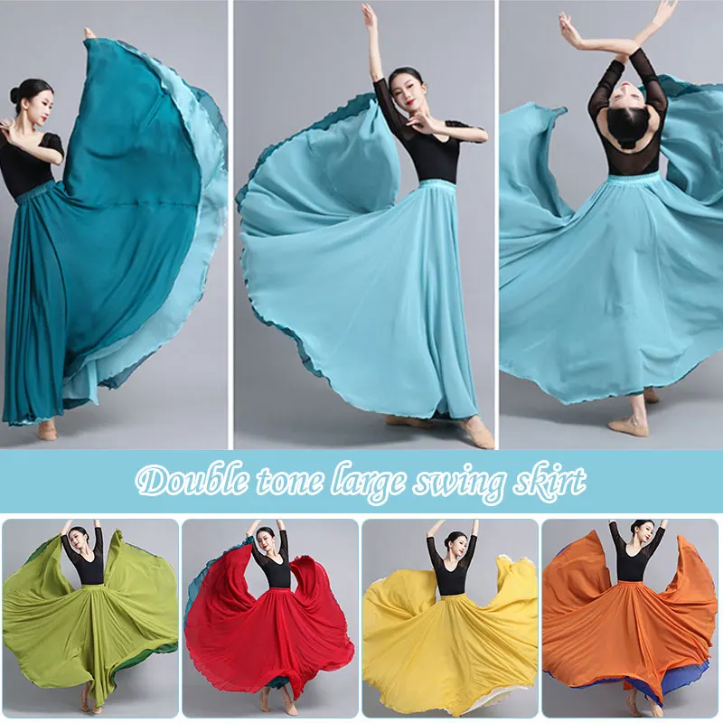 Women Double-side Chiffon Big Swing Skirt 540/720 Degree Classical Dance Skirt Belly Dance Costume Stage Performance Maxi Skirts