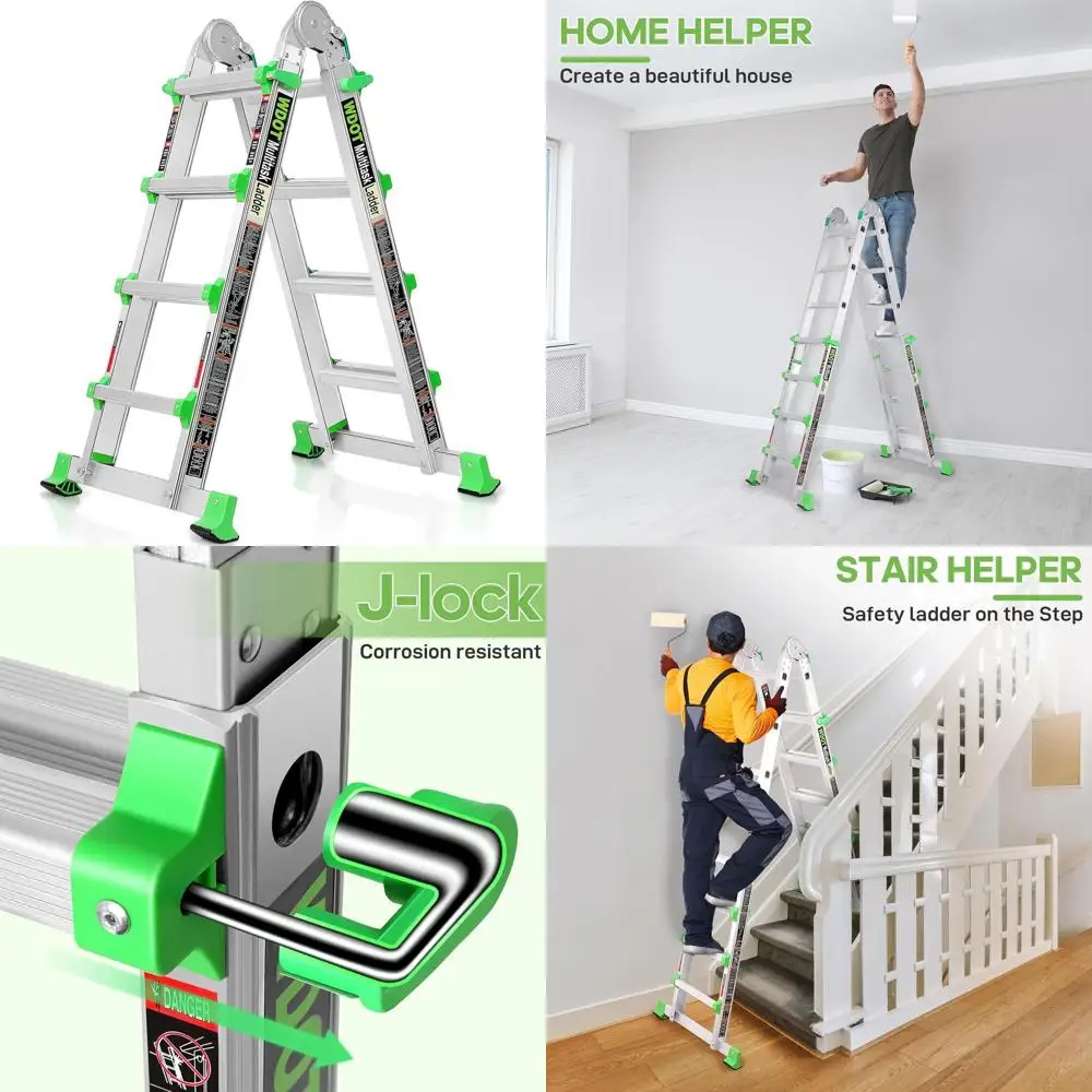 

14-Foot Telescopic Aluminum Ladder with 4-Step Multi-Position and Stabilizer Bar for Home Stairs, 330 lbs Capacity