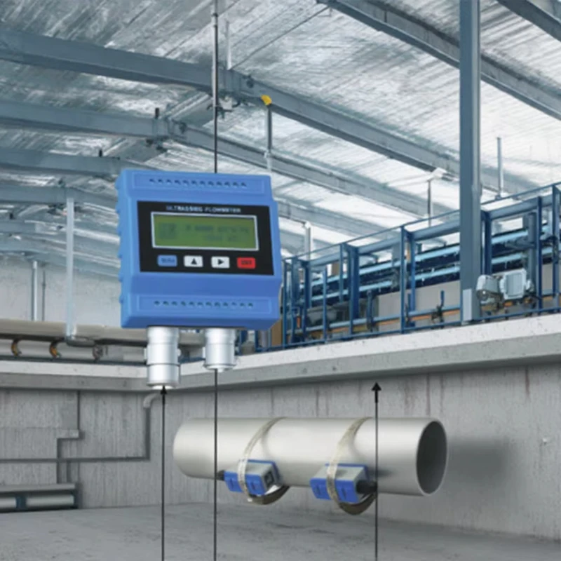 Portable Clamp-On Ultrasonic Flow Meter Stainless Steel Plastic Digital RS 485 Measures Water Oil Liquid OEM Customization
