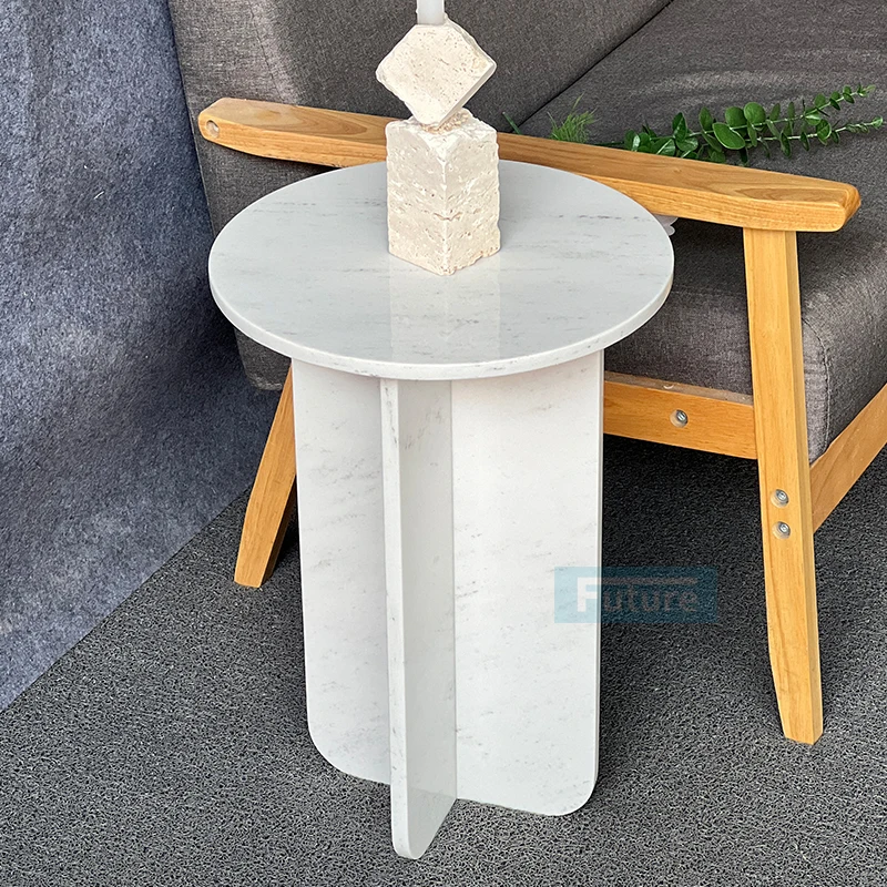 Calacatta White Modern Luxury Round Marble Top Furniture Side Table Tea Coffee Table for Living Room Bed Room