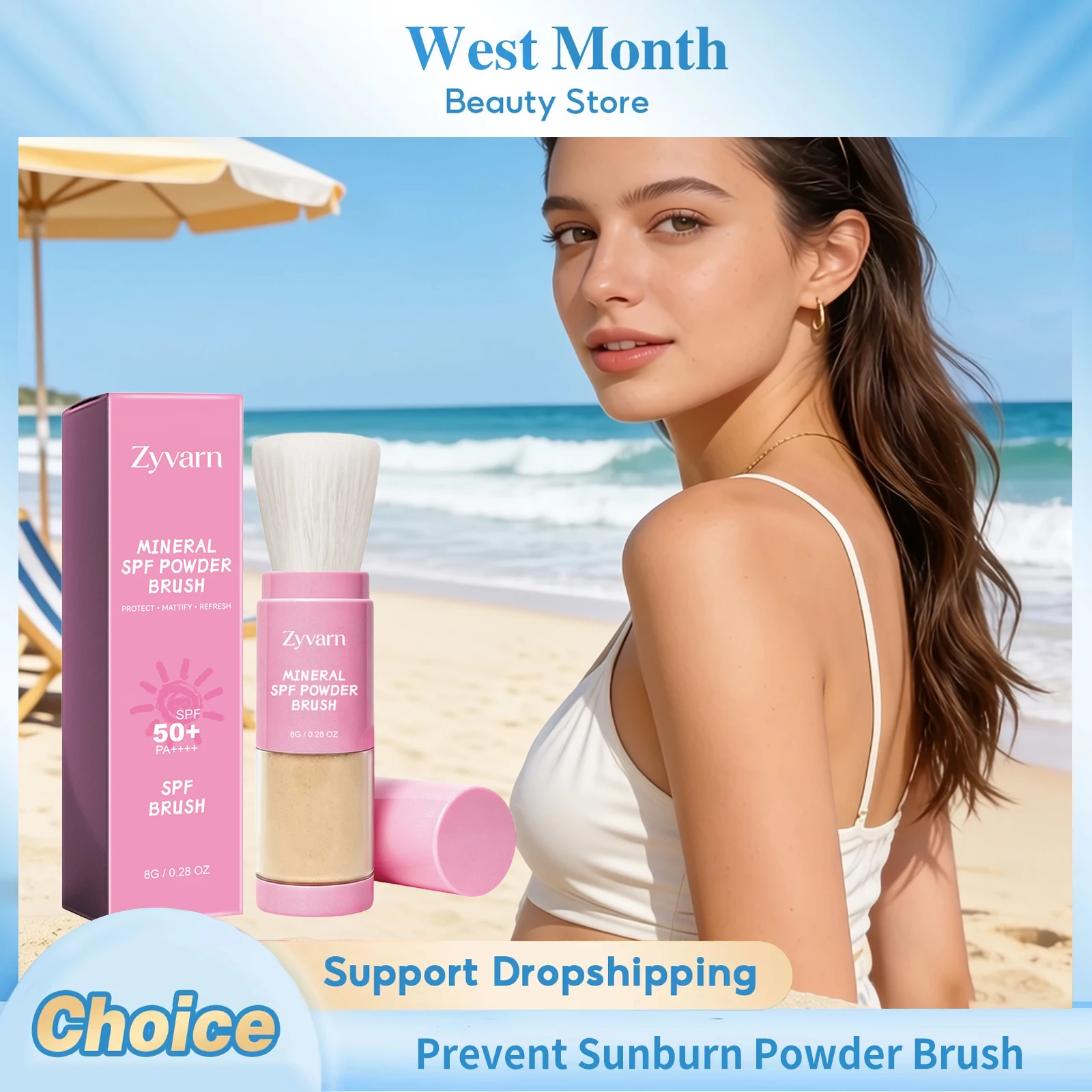 SPF 50 Mineral Sunscreen Powder Brush Oil Control Sun Protection Lightweight Refreshing Non-Sticky Waterproof Sweatproof Mkeup