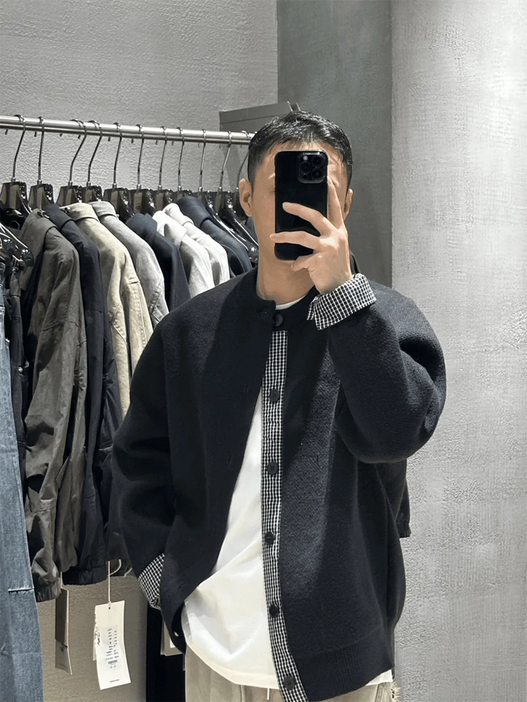 

Мужской вязаный кардиган премиум-класса с клетчатыми вставками, осенне-зимний, свободный, повседневный, с круглым вырезом, с длинными рукавами, мягкий топ