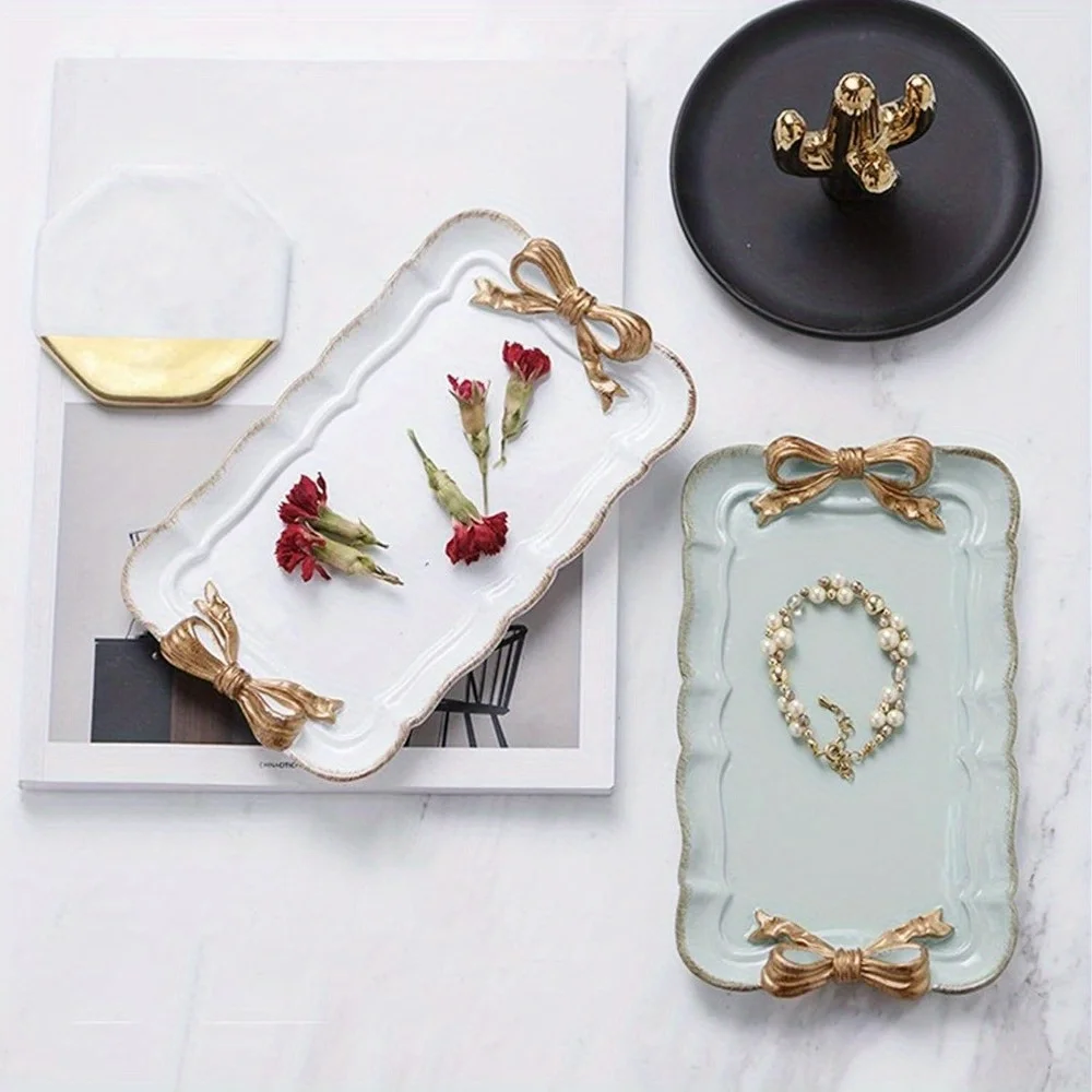 Piece Bow Tray Fruit Dessert Tray Resin Craft Cake Jewelry Storage Tray Party Decoration Tableware Candy Tray Organizer Tools