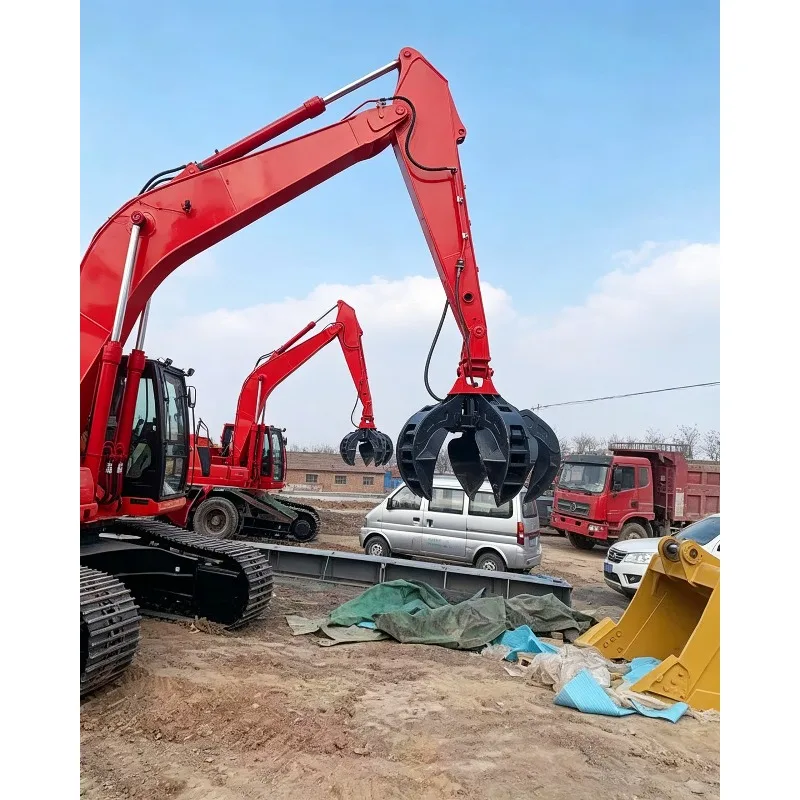 Heavy Duty Hydraulic 5-Tine Rotating Lotus Grapple for Excavator (6-63 Ton) - Scrap & Wood Handling 5‑finger Orange‑peel Grapple