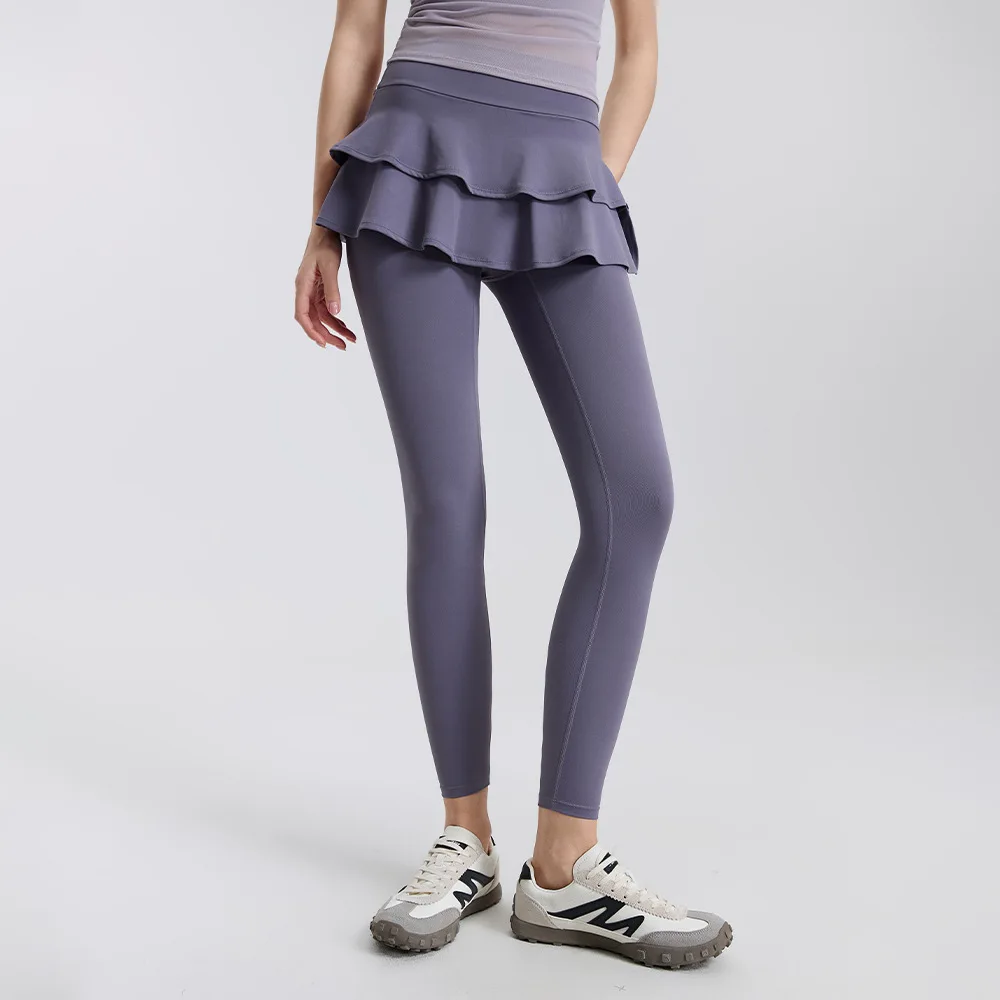 Personalized LOGO custom women's high waist fake two-piece yoga running pants breathable fitness tight dance culottes