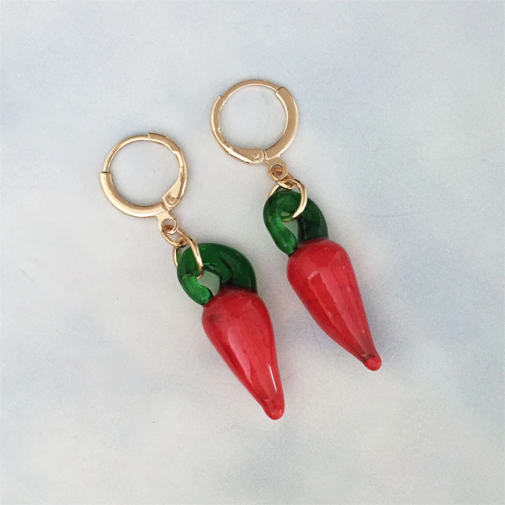 Super Cute Red Chili Green Leaf Colored Glaze Charm Hoop Earrings For Women Girl Romantic Sweet Pepper Fashion Jewelry