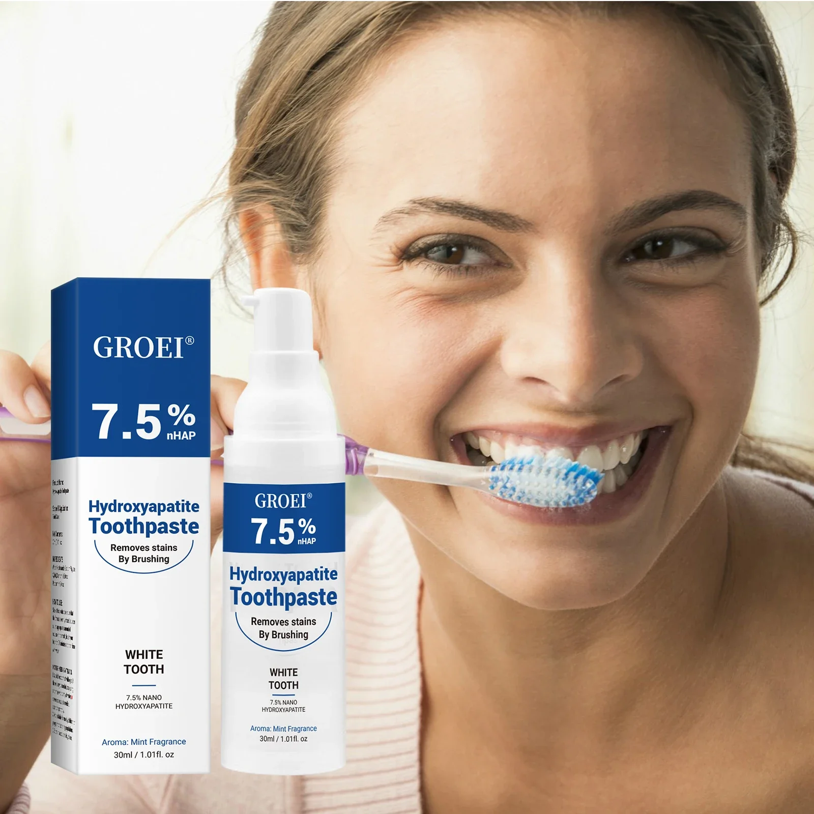 

7,5% гидроксипазитная зубная паста, пробиотик для удаления пятен, мягкая чистка зубов, пятно от кофе/чая, уход за полостью рта, свежее дыхание