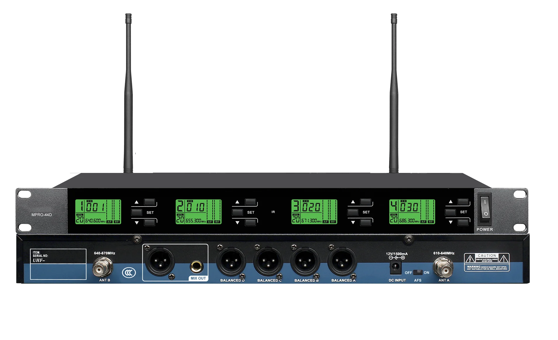 (MPRO-44) Sistema de micrófono inalámbrico portátil/escritorio/cinturón de 4 canales para cantar, sistema de audio en casa, sistema de conferencias, etc.