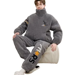 Pijama de veludo coral flanela masculino, roupa confortável juvenil masculina, terno grosso, tamanho grande, conjunto de roupas para casa, inverno, novo, 2022