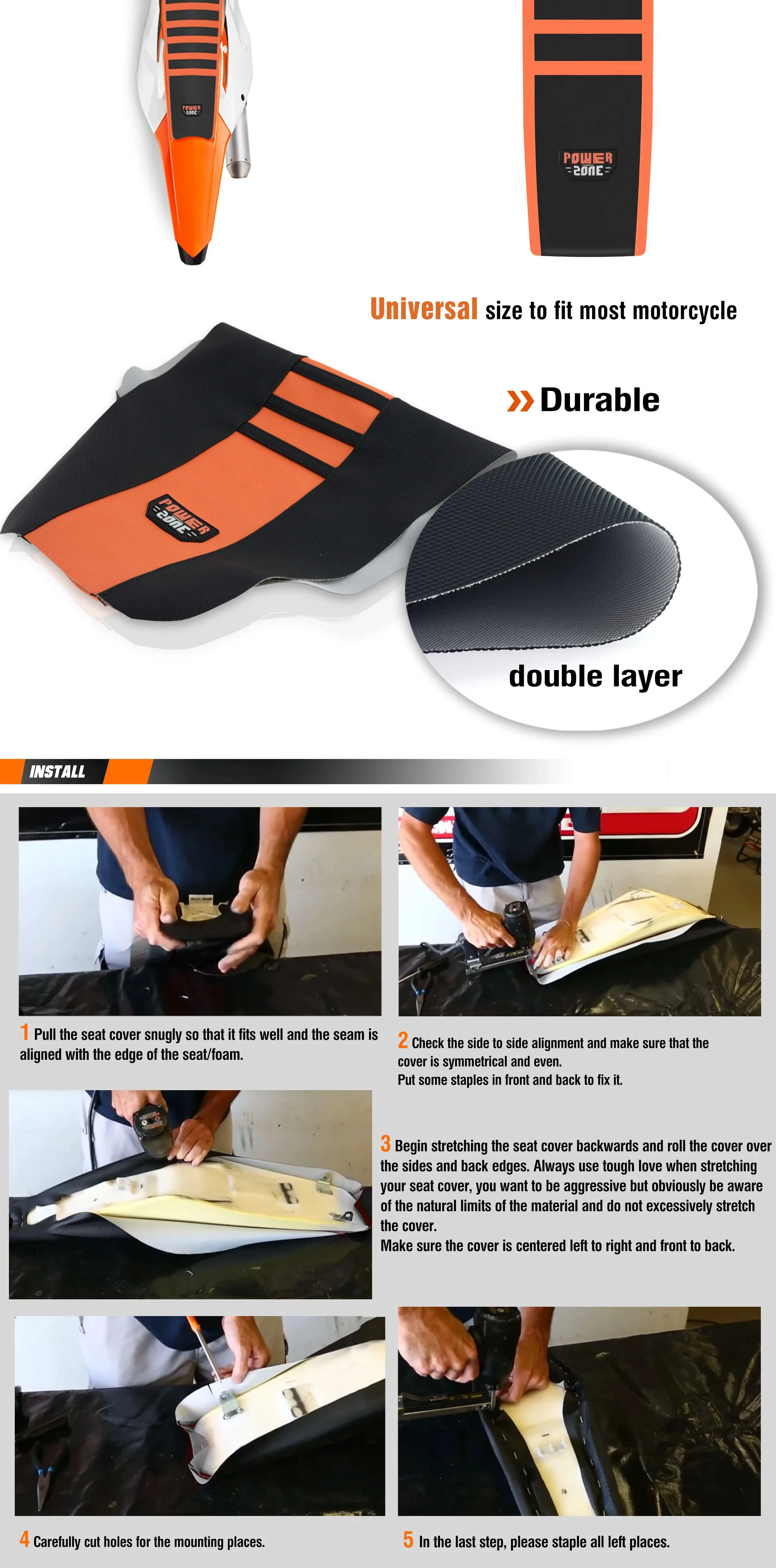 Powerzone Rib Ribbed Gripper Sitzbezug im wasserdichten Set-Schutz, rutschfest, für SXF EXC KXF CRF YZF WR TC TE 02 – Detail 4