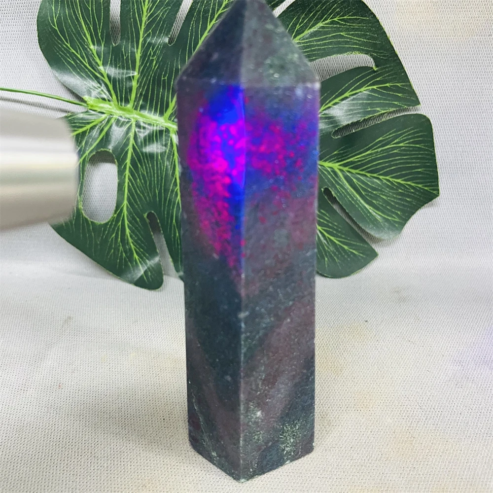 Natural Gemstone Ruby Sapphire Tower Obelisk UV Flash Home Room Decoration Holiday Gift Spirit Stone Healing