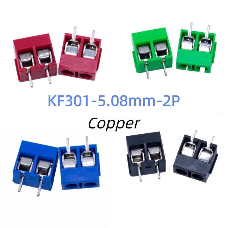 10/30PCS KF301-2P KF301-5.0-2P KF301 Screw 2Pin 5.08/5.0mm Straight Pin Screw  terminal-block Connector Black Red Green and Blue