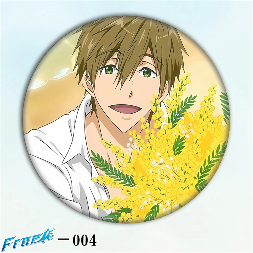 58mm Anime Free! Nanase Haruka Tachibana Makoto Cosplay COSTUME Badge Pin SPTE Tinplate Brooch﻿ Prop Gilf