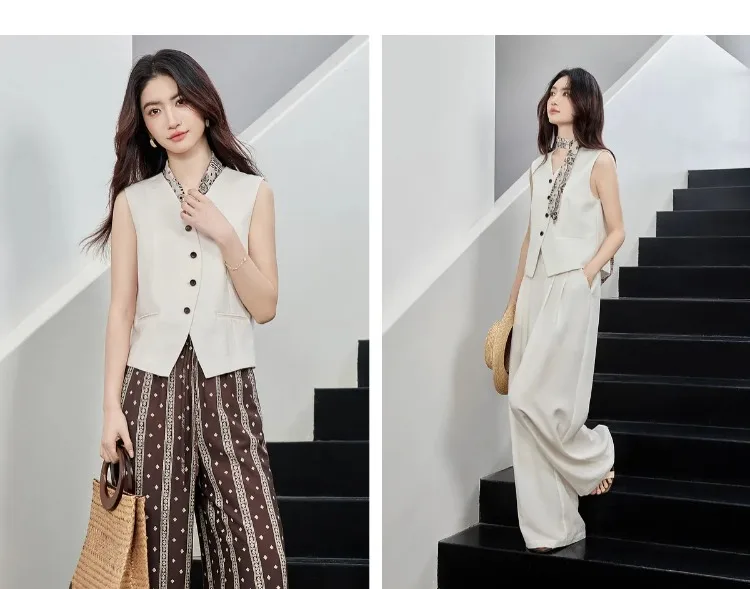 SENTUBILA Damen Weste mit V-Ausschnitt, Sommer 2026, Neues Minimalistisches Pendler-Design, Einfache Ärmellose Oberbekleidung mit Kordelzug, 162JA4957 – Detail 25