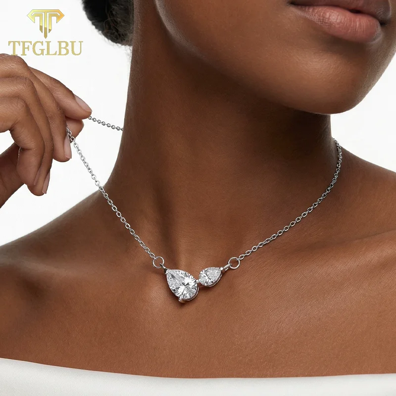 

TFGLBU 1ct Pendant Moissanite Necklace with Certificate 100% Passed Diamond Test S925 Silver Wedding Chains Jewelry Women Gift
