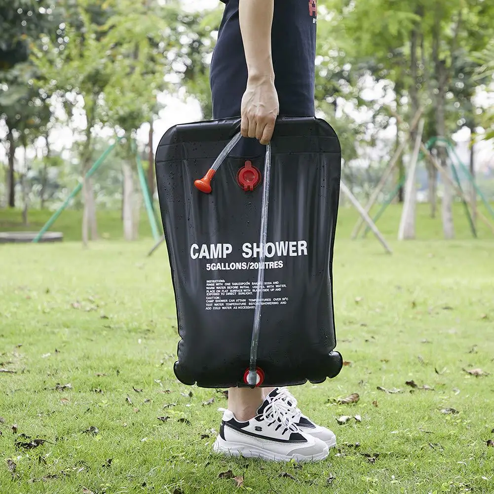 Bolsa de ducha portátil de 20l con manguera de interruptor y cabezal de plástico, almacenamiento de agua de gran capacidad para acampar, senderismo