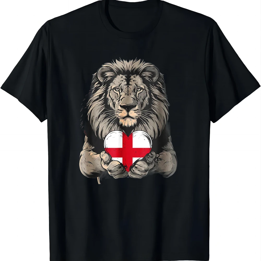 England Flag Lion Heart England Pride England Roots T-Shirt Unisex Summer Streetwear Tops Graphic T Shirts Camiseta Hombre