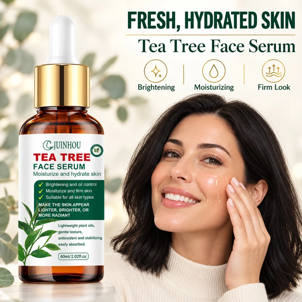 JUINHOU Tea Tree Oil Face Serum Natural Gentle Oil Control Pore Care Essence For Oily Combination Skin Daily Facial Skincare