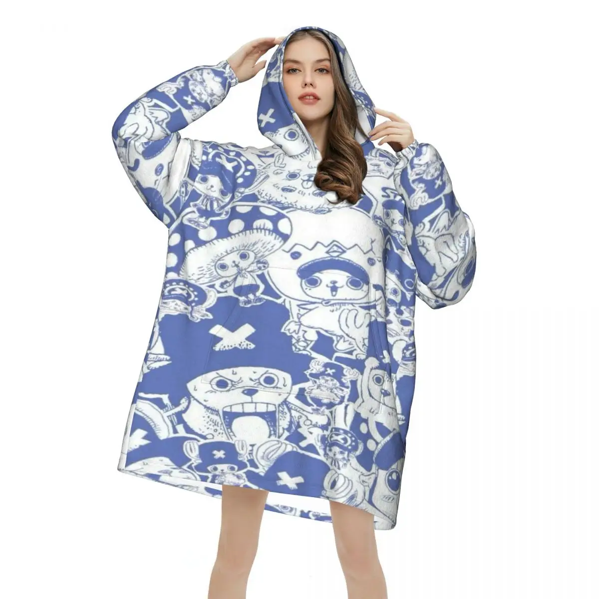 Oversized Luffys Zoro Onepiece O-one-pieces-s Anime Wearable Blanket Ultrasoft Plush Warm Sweatshirt Blankets With Pocket