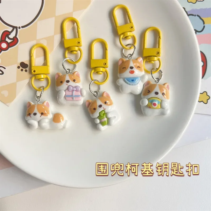 5Pcs Cute Corgi Keychain Sweet Girl Japanese Key Chains Pendant Cute Girlfriend Gift Jewelry Pendant Anime Keychain Bag Pendant