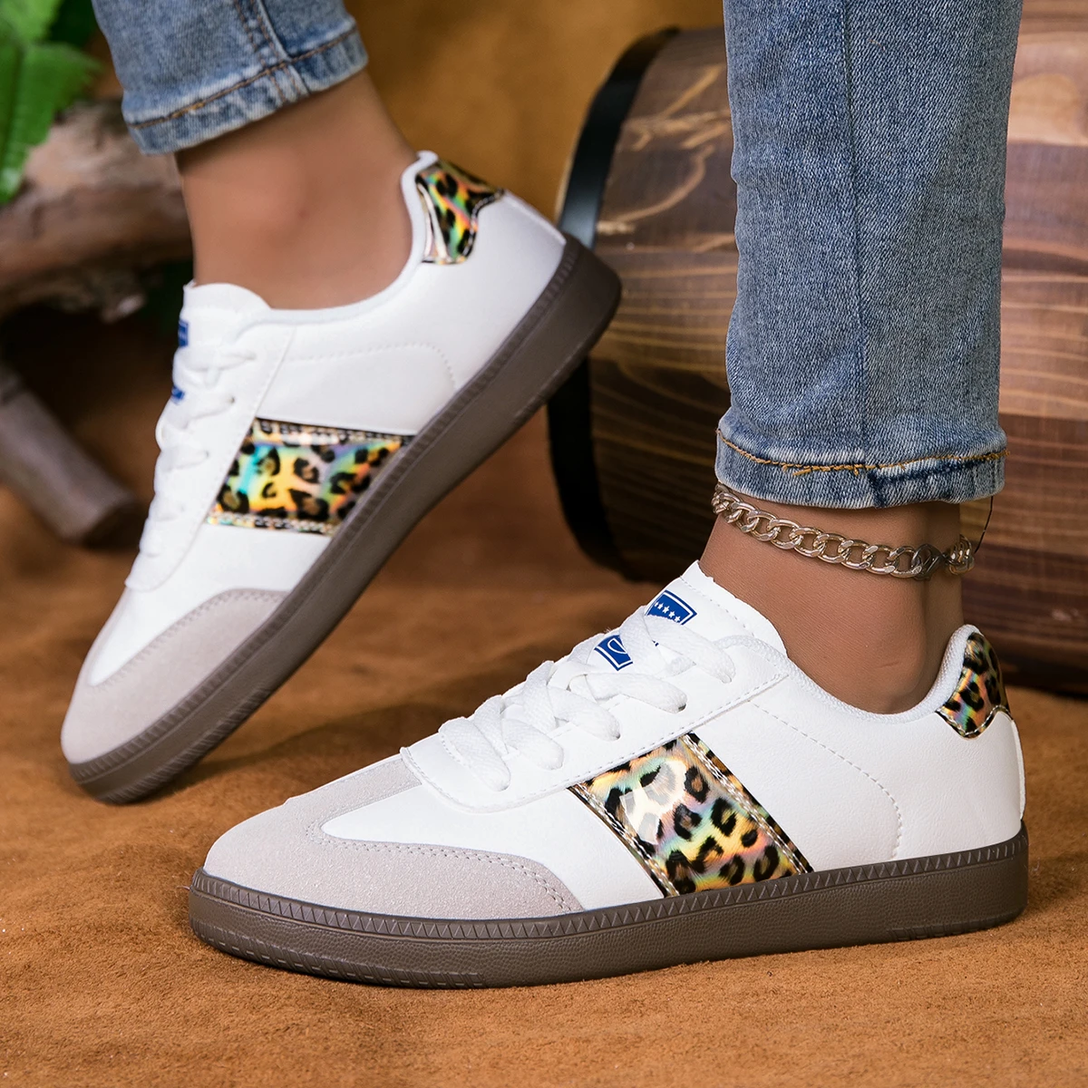 YRZL Zapatillas de deporte para mujer, zapatos informales con estampado de leopardo para mujer, cómodos zapatos de skate antideslizantes para exteriores para mujer