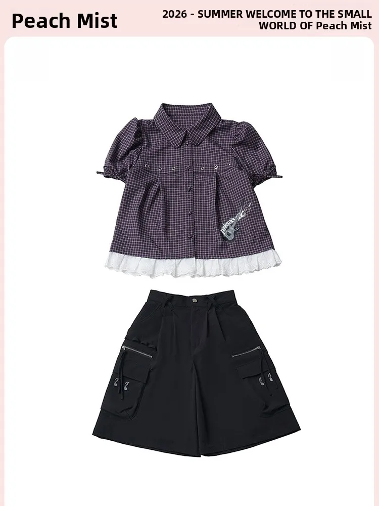 Cool Draping Shirt And Pants Set for Women Summer Special Workwear Style Purple Black  Collar Regular Fit Fashion Set
