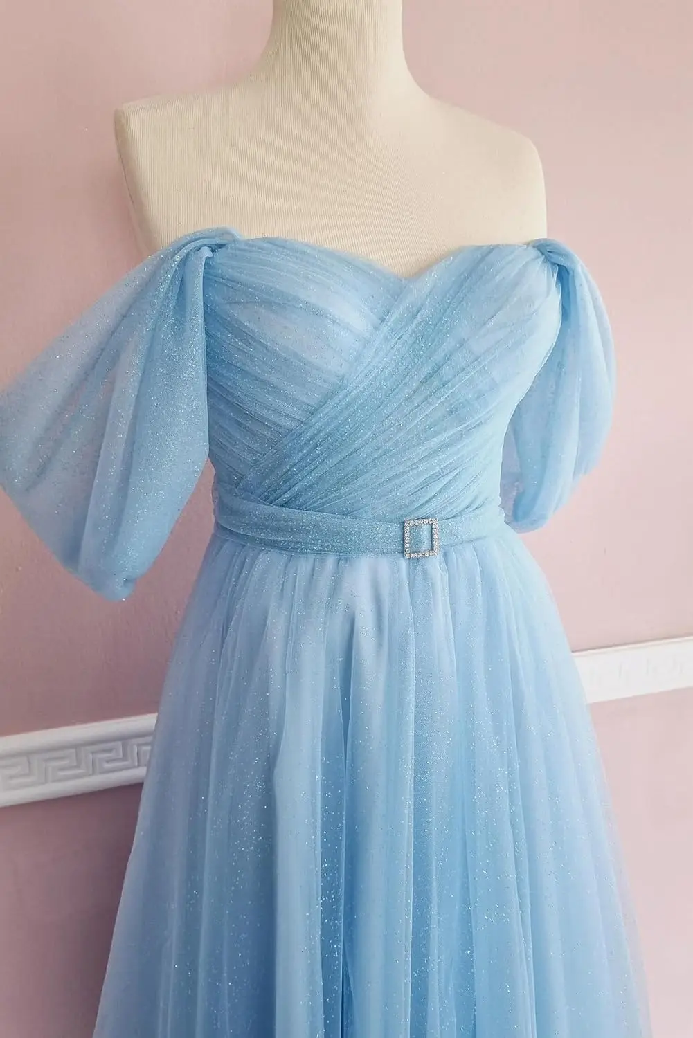 Long Evening Gowns for Women 2026 Graduation Dress Bridesmaid Dress Glitter Tulle Prom Dresses Off The Shoulder Sweetheart Puffy