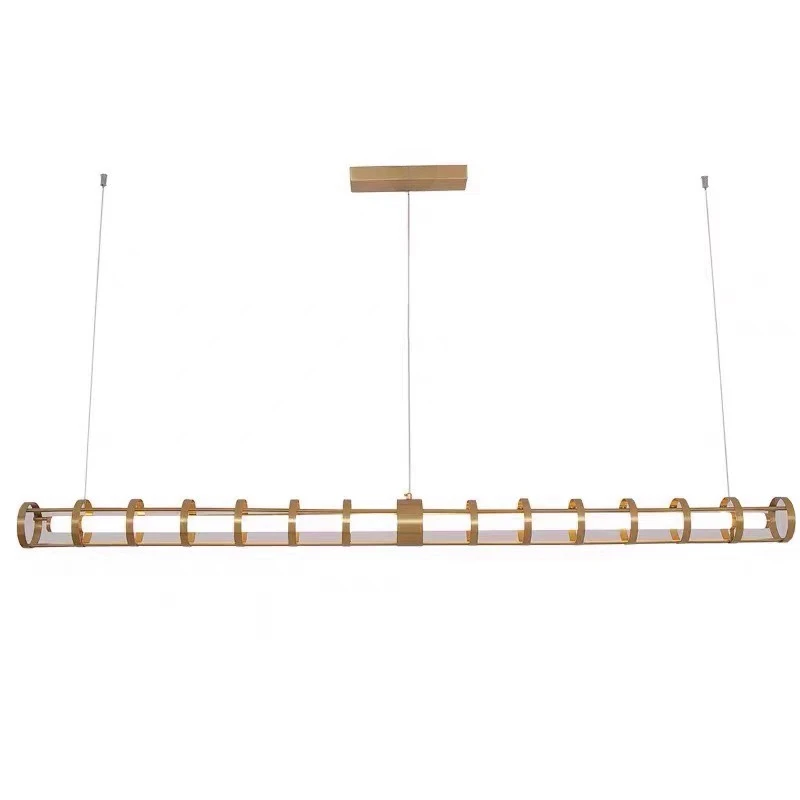 One-word long round tube restaurant chandelier light luxury modern dining table bar table office island lamp