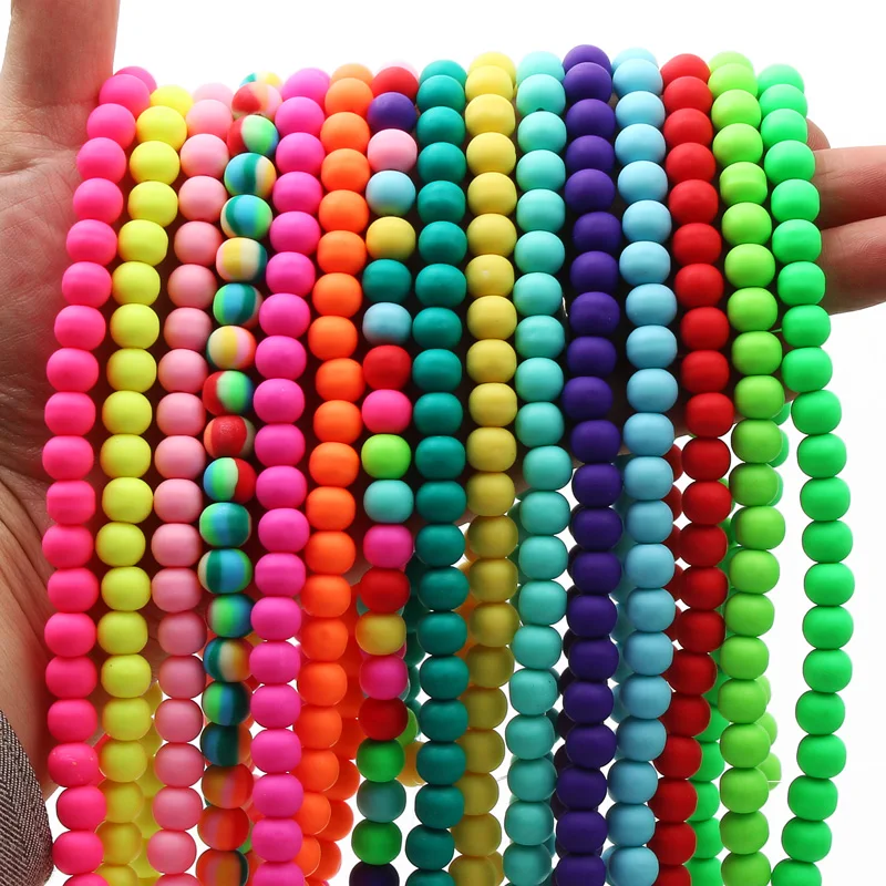 Charm Clay Beads Round Balls 6/8mm Colored Polymer Clay Beads For Jewelry Making DIY Jewelry Beads Bracelet Necklace Accessories