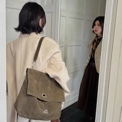 

2026 New Fashion Casual Autumn and Winter Premium Suede Leather Wing Bag Large Capacity Matte Cowhide Shoulder Armpit Bag