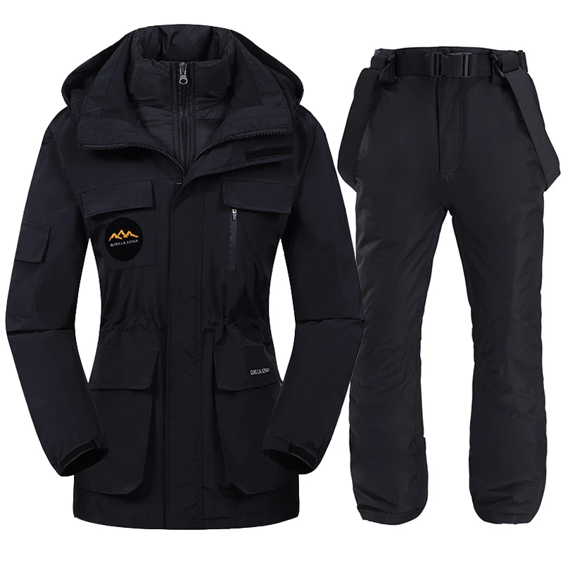 

-30 Degree Ski Suit Women Winter Down Jackets And Strap Pants Waterproof Women's Snow Outfit Outdoor Thermal Warm Snowboard Wear