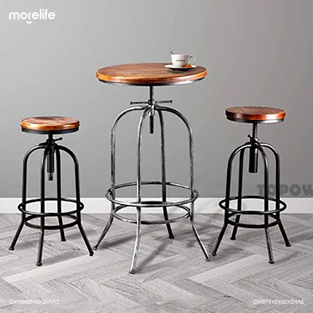 Industrial Style Iron Art Bar Chairs Living Room Creative Counter Stools Raised Lowered Solid Wood High Legged Stool Furniture