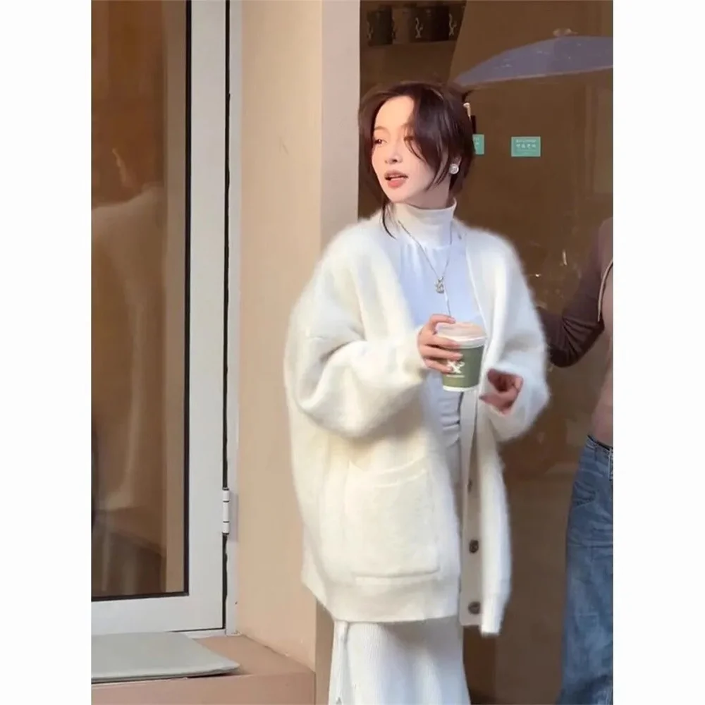 

Новое поступление весны 2024, свитер из лисьего меха, корейский стиль, ленивая высококачественная вязаная куртка