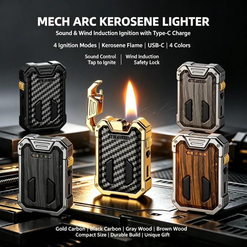 New Windproof Oil-Electric Hybrid Lighter Mecha Design Multiple Ignition Methods Refillable Collectible Smoking Accessory