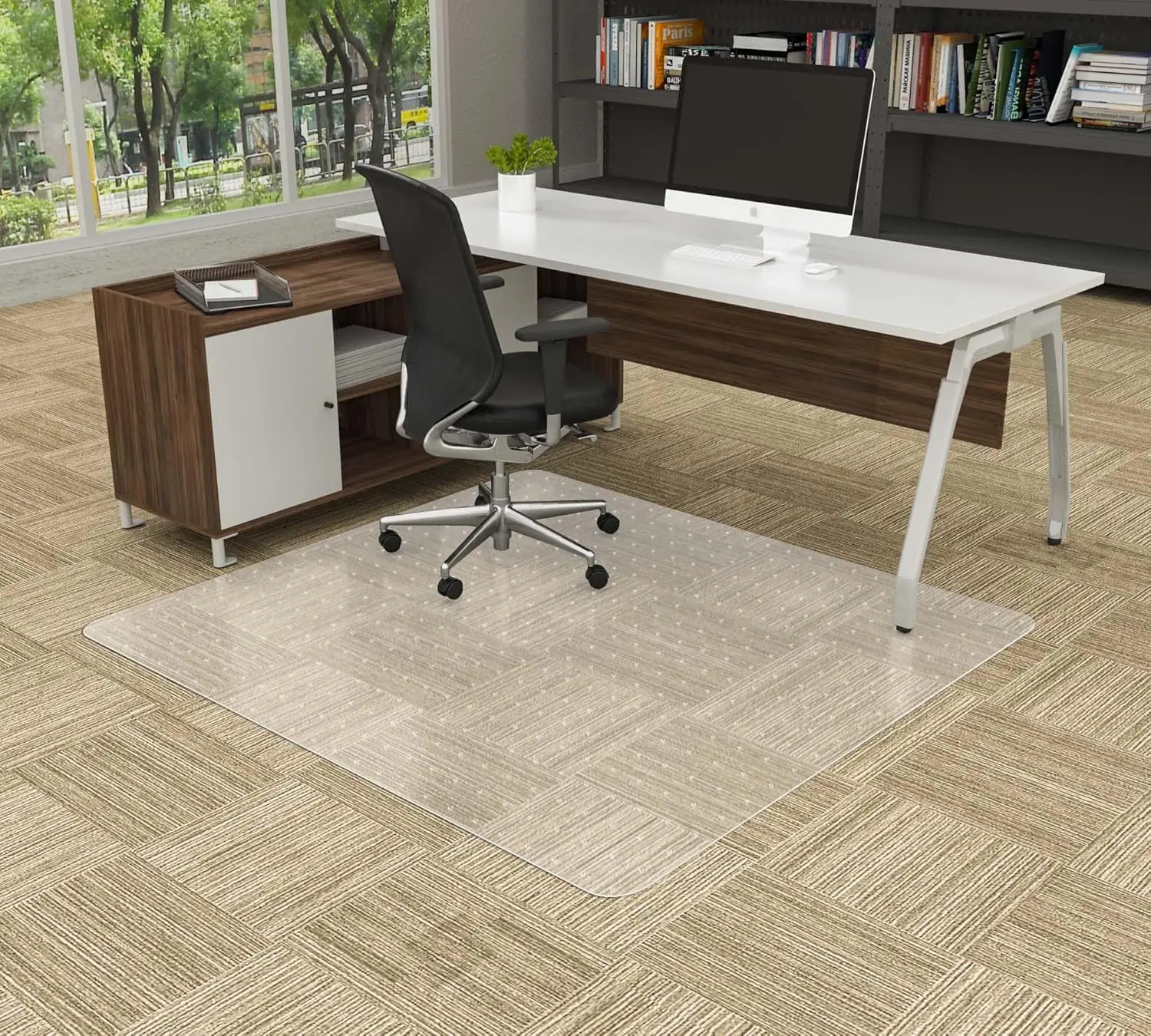 

Extra Large Office Chair Mat For Low Pile Carpeted Floors - 45"" X 53"" Clear Carpet Chair Mat For Home & Offices, Easy Glide