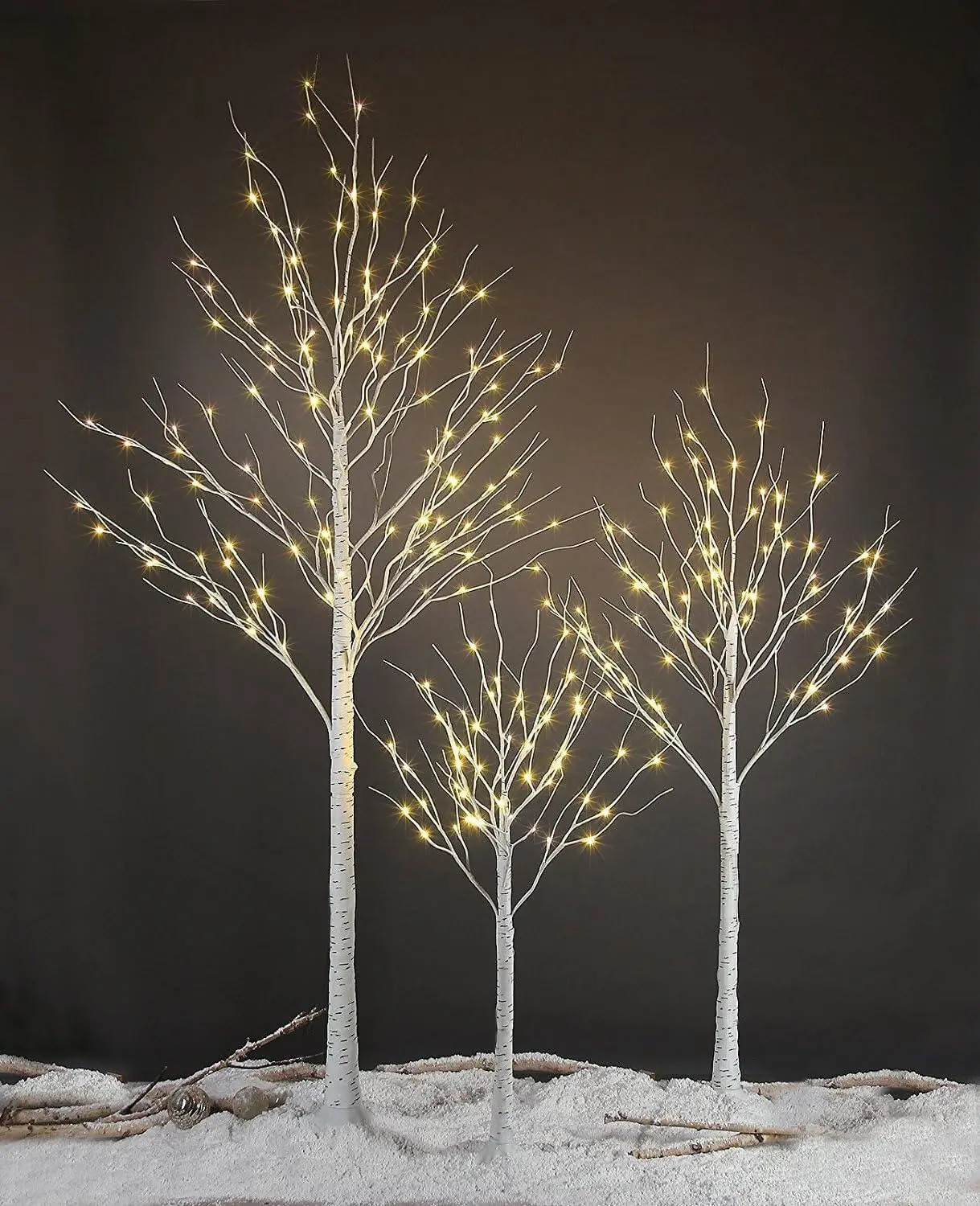 

4 feet 6 feet and 8 Feet Birch Tree,Warm White, for Home,Pack of 3,Festival,Party, and Christmas Decoration, Indoor and Outdoor