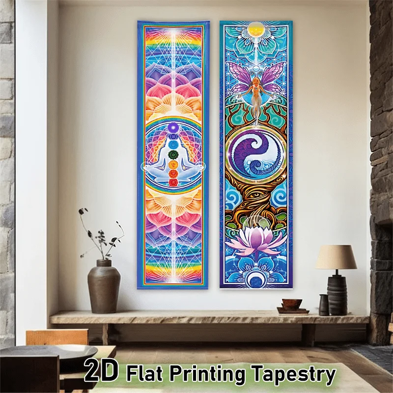 40x150cm 7 Chakras Tree Of Life Yin Yang Tapestry Spiritual Healing Vertical Long Wall Hanging Meditation Yoga Tapestry Bedroom