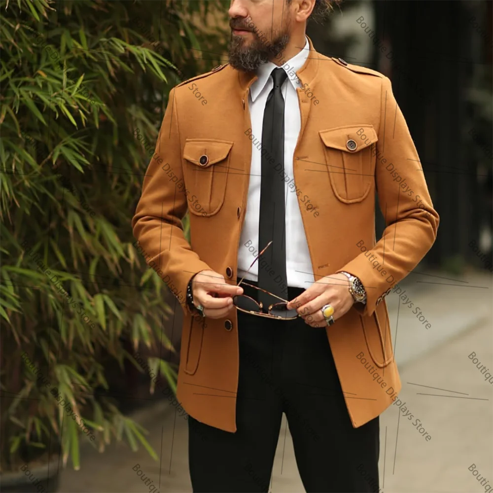 Orange Blazer Single Breasted Men Suit Two Pieces(Jacket+Black Pants) Lapel Outfits Casual Party Prom Wedding Set