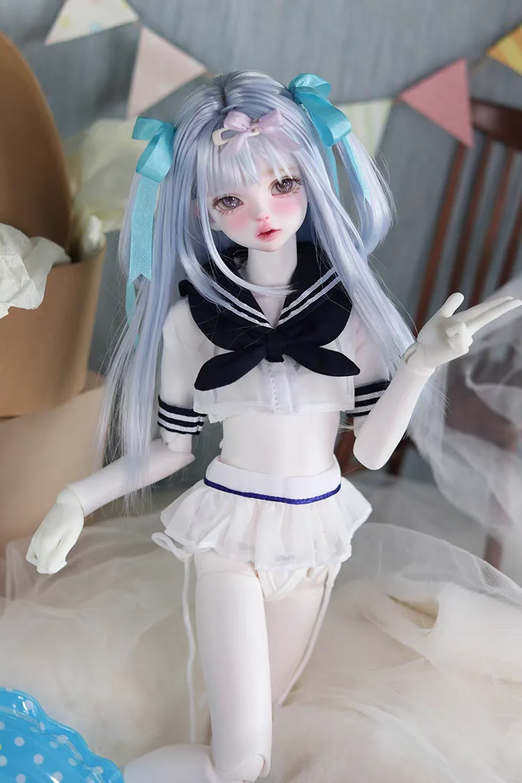 Roupas de boneca bjd adequadas para 13/1/4 tamanho sd roupas de boneca malha terno de marinheiro roupa íntima + roupa íntima + top de malha + saia de malha + gravata 5 peças